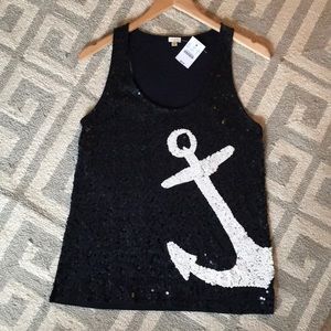 J Crew anchor navy sequins tank S NWT